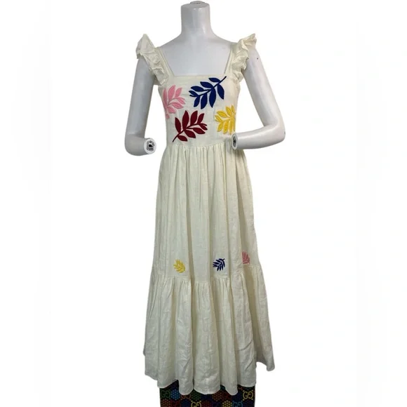 Carolina K | Dresses | Carolina K Embroidered Cream Dress With Colorful  Leaf Accents | Poshmark